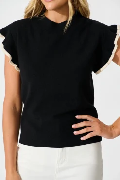 Discount Louisa Knit Top in Black Wool Blend Tops
