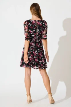 Best Loula Dress in Black with Multi Red Floral Dresses|Party