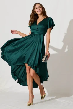 Online Loulou Maxi Dress In Emerald Satin Dresses|Formal