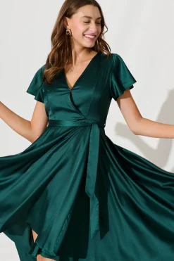 Online Loulou Maxi Dress In Emerald Satin Dresses|Formal