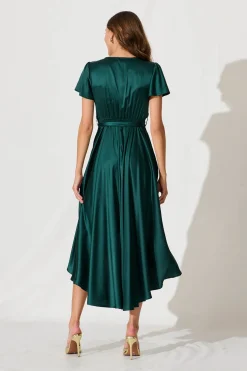 Online Loulou Maxi Dress In Emerald Satin Dresses|Formal