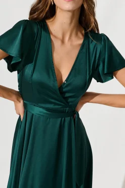 Online Loulou Maxi Dress In Emerald Satin Dresses|Formal