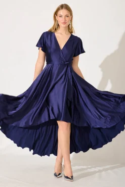 Best Loulou Maxi Dress In Navy Satin Dresses|Formal