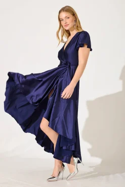 Best Loulou Maxi Dress In Navy Satin Dresses|Formal