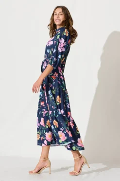 Hot Love Song Maxi Dress In Navy With Multi Floral Print Dresses|Casual