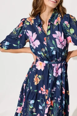 Hot Love Song Maxi Dress In Navy With Multi Floral Print Dresses|Casual