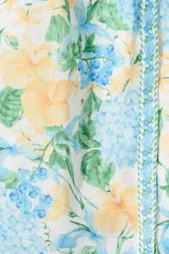 Sale Lovelife Maxi Shirt Dress In Blue Yellow Floral Linen Blend Dresses|Party