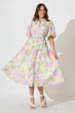Fashion Lovelife Maxi Shirt Dress in Lilac Multi Floral Linen Blend Dresses|Party