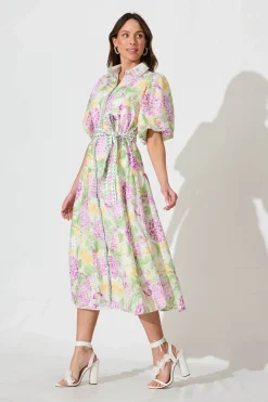 Fashion Lovelife Maxi Shirt Dress in Lilac Multi Floral Linen Blend Dresses|Party