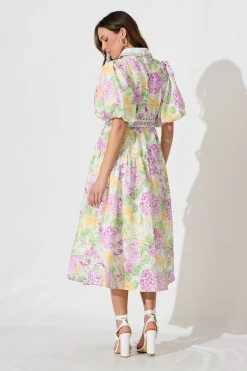 Fashion Lovelife Maxi Shirt Dress in Lilac Multi Floral Linen Blend Dresses|Party