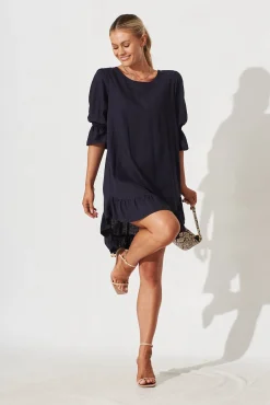 Fashion Loveline Dress In Navy Linen Blend Dresses|Casual