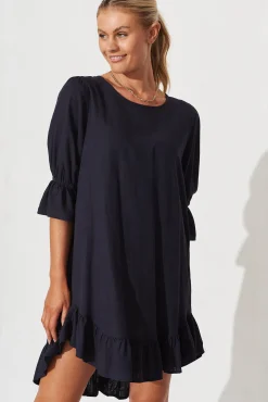 Fashion Loveline Dress In Navy Linen Blend Dresses|Casual