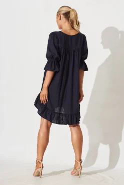Fashion Loveline Dress In Navy Linen Blend Dresses|Casual