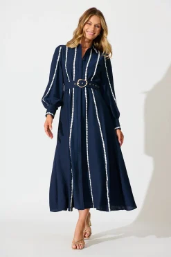 New Lovingly Maxi Shirt Dress in Navy Dresses|Party