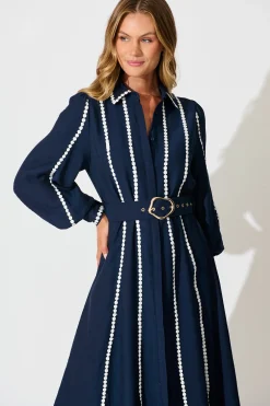 New Lovingly Maxi Shirt Dress in Navy Dresses|Party