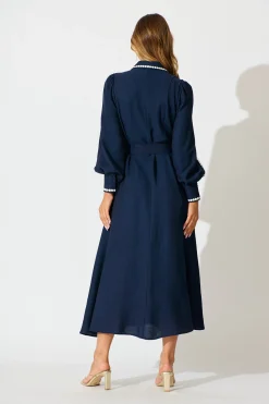 New Lovingly Maxi Shirt Dress in Navy Dresses|Party