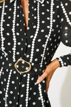 Clearance Lovingly Maxi Shirt Dress in Black with White Polka Dot Dresses|Party