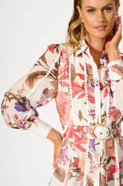 Best Lovingly Maxi Shirt Dress in White with Multi Floral Dresses|Party