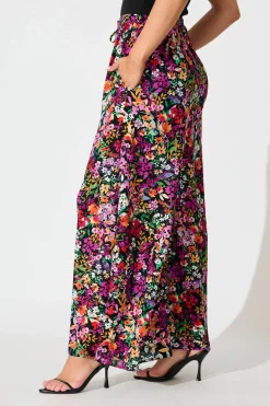 Discount Lucia Pant In Black Multi Floral Bottoms
