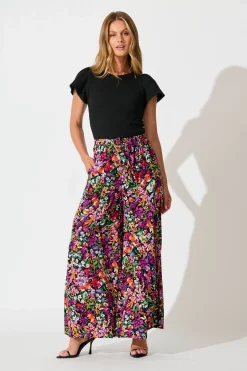 Discount Lucia Pant In Black Multi Floral Bottoms