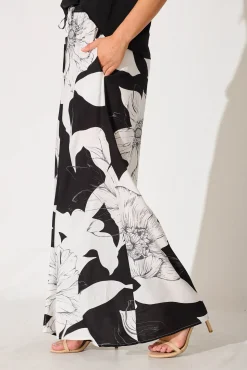 Sale Lucia Pant In Black With White Floral Bottoms|Pants