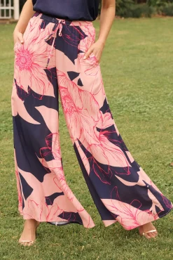 Hot Lucia Pant In Navy With Blush Flower Bottoms|Pants