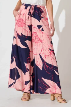 Hot Lucia Pant In Navy With Blush Flower Bottoms|Pants