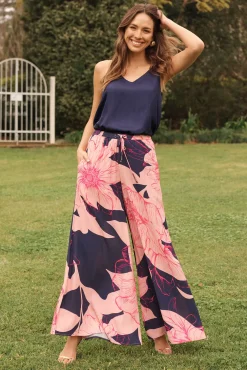 Hot Lucia Pant In Navy With Blush Flower Bottoms|Pants