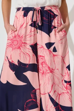 Hot Lucia Pant In Navy With Blush Flower Bottoms|Pants