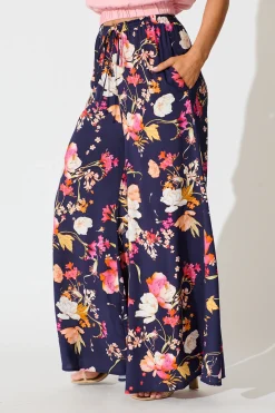 Clearance Lucia Pant In Navy with Multi Floral Bottoms|Pants