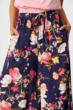 Clearance Lucia Pant In Navy with Multi Floral Bottoms|Pants