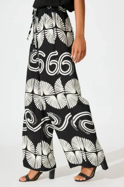 Discount Lucinda Pant in Black with White Swirl Print Linen Blend Bottoms|Pants