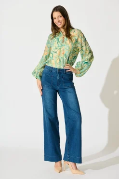 Online Luna Mirage Top in Multi Green Print Tops|Party & Occasion