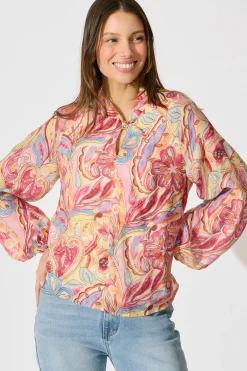 Sale Luna Mirage Top in Multi Pink Print Tops|Party & Occasion