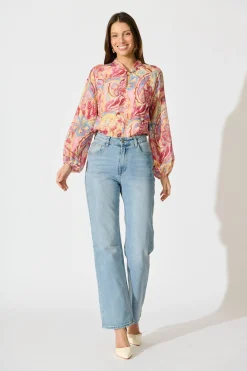 Sale Luna Mirage Top in Multi Pink Print Tops|Party & Occasion