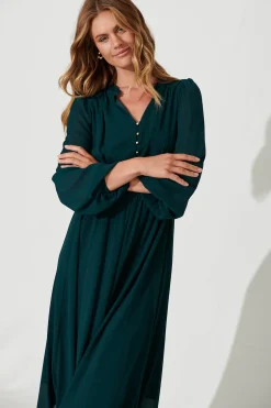 New Lustre Midi Dress In Emerald Chiffon Dresses|Party