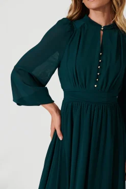New Lustre Midi Dress In Emerald Chiffon Dresses|Party