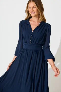 New Lustre Midi Dress In Navy Chiffon Dresses|Party