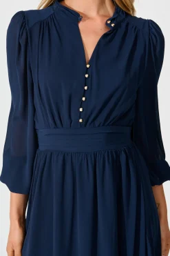 New Lustre Midi Dress In Navy Chiffon Dresses|Party