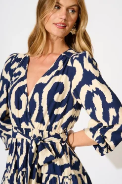 Hot Lydia Midi Dress in Navy Cream Swirl Print Dresses|Casual