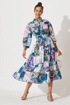 Best Lyn Midi Dress In Dark Green Patch Floral Dresses|Casual