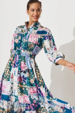 Best Lyn Midi Dress In Dark Green Patch Floral Dresses|Casual