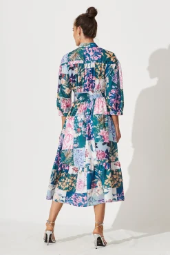Best Lyn Midi Dress In Dark Green Patch Floral Dresses|Casual