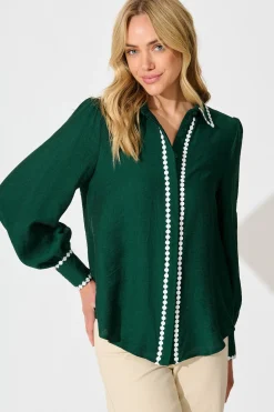 Fashion Lynelle Shirt in Emerald with White Contrast Tops