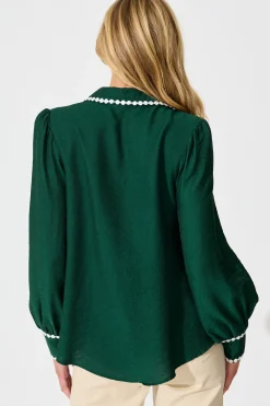 Fashion Lynelle Shirt in Emerald with White Contrast Tops