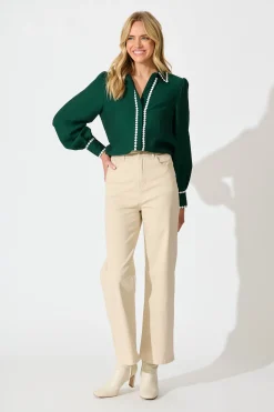 Fashion Lynelle Shirt in Emerald with White Contrast Tops