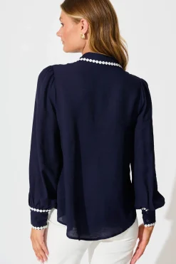 New Lynelle Shirt in Navy with White Contrast Trim Tops|Party & Occasion