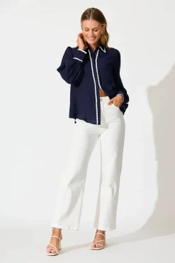 New Lynelle Shirt in Navy with White Contrast Trim Tops|Party & Occasion