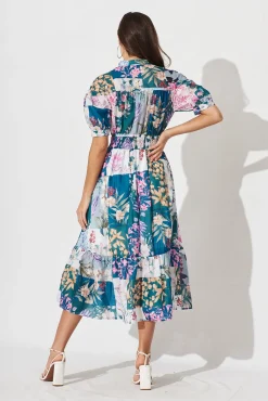 Fashion Lynette Midi Dress In Dark Green Patch Floral Dresses|Casual