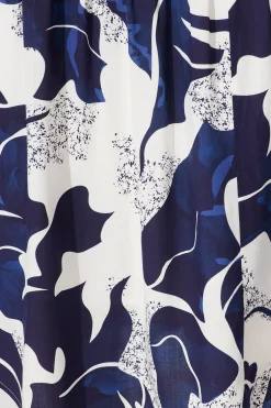 New Lyons Midi Dress in White with Navy Print Dresses|Casual